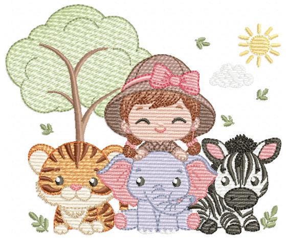 Safari Wild Animals embroidery designs - Elephant Zebra Tiger machine embroidery pattern - Baby Girl file - Instant download pes jef dst hus