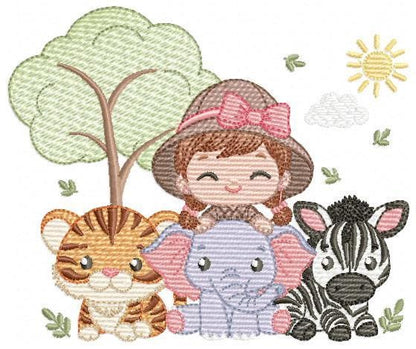 Safari Wild Animals embroidery designs - Elephant Zebra Tiger machine embroidery pattern - Baby Girl file - Instant download pes jef dst hus