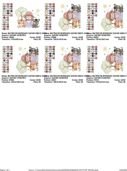 Safari Wild Animals embroidery designs - Elephant Zebra Tiger machine embroidery pattern - Baby Girl file - Instant download pes jef dst hus