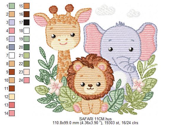 Safari animals embroidery designs - Giraffe Lion Elephant machine embroidery pattern - Baby girl boy - Instant Digital Download pes jef dst