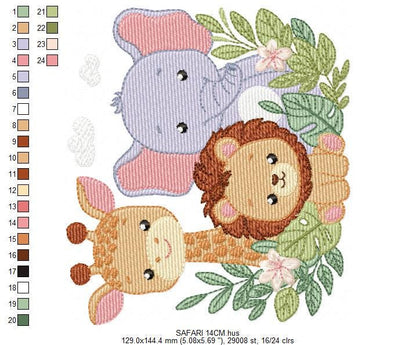 Safari animals embroidery designs - Giraffe Lion Elephant machine embroidery pattern - Baby girl boy - Instant Digital Download pes jef dst