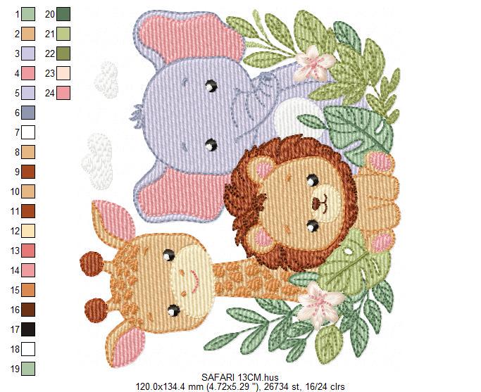 Safari animals embroidery designs - Giraffe Lion Elephant machine embroidery pattern - Baby girl boy - Instant Digital Download pes jef dst