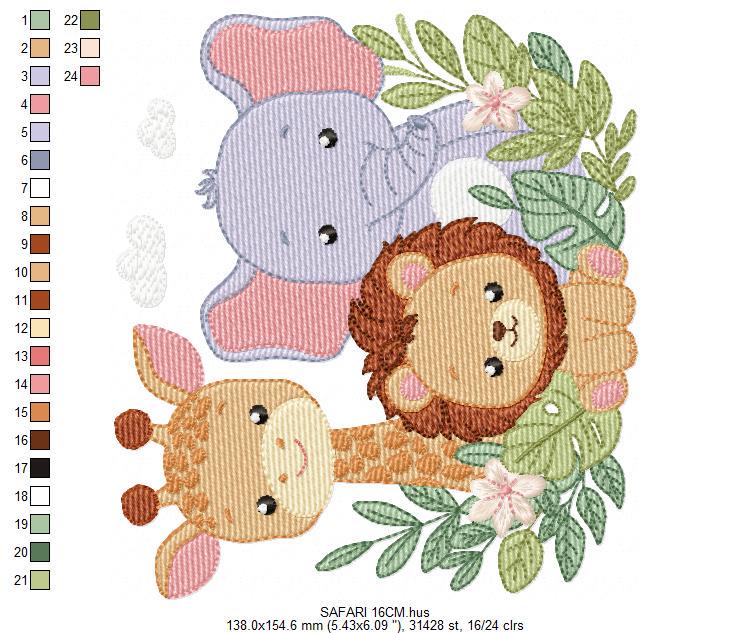 Safari animals embroidery designs - Giraffe Lion Elephant machine embroidery pattern - Baby girl boy - Instant Digital Download pes jef dst