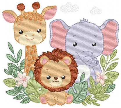 Safari animals embroidery designs - Giraffe Lion Elephant machine embroidery pattern - Baby girl boy - Instant Digital Download pes jef dst