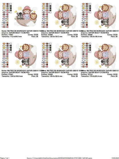 Safari Wild Animal embroidery designs - Elephant Zebra Lion in a boat machine embroidery pattern - Baby Girl Explorer - Instant download pes