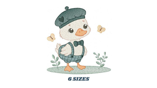 Duck with cap embroidery design - Lake water animal with clothes machine embroidery pattern - Baby boy file - Instant digital download pes