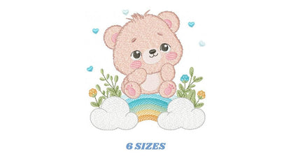 Teddy Bear embroidery designs - Male bear with rainbow and flowers machine embroidery pattern - Baby boy file - Instant digital download pes