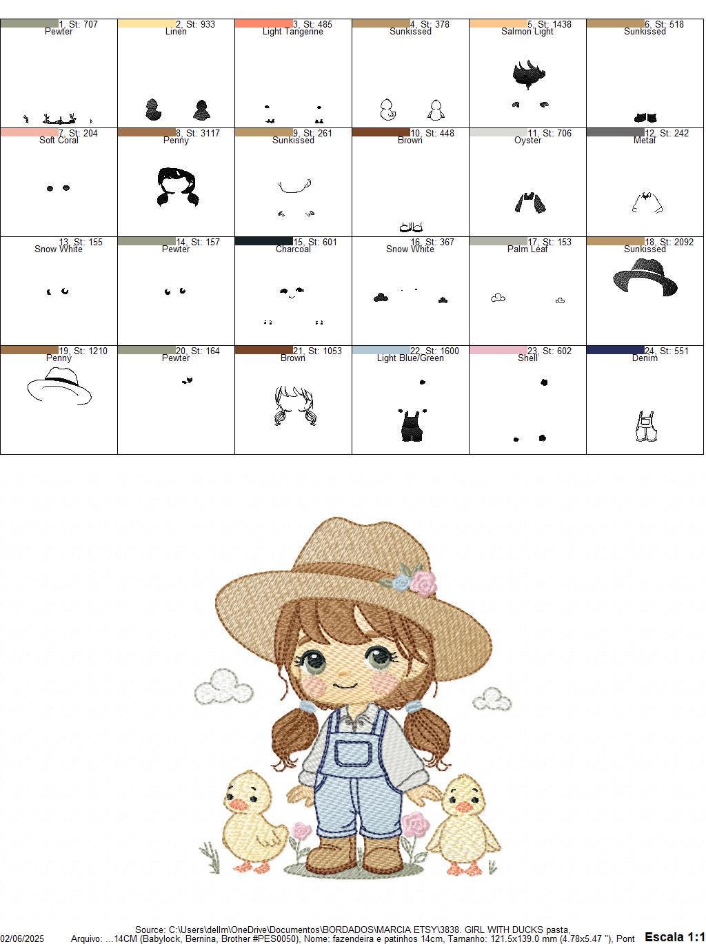 Girl Farmer embroidery designs - Farmer with hat and ducks machine embroidery pattern - Cowgirl ranch worker file - Instant digital download