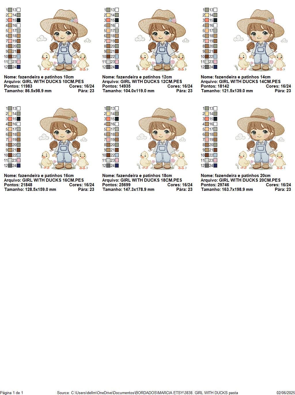 Girl Farmer embroidery designs - Farmer with hat and ducks machine embroidery pattern - Cowgirl ranch worker file - Instant digital download
