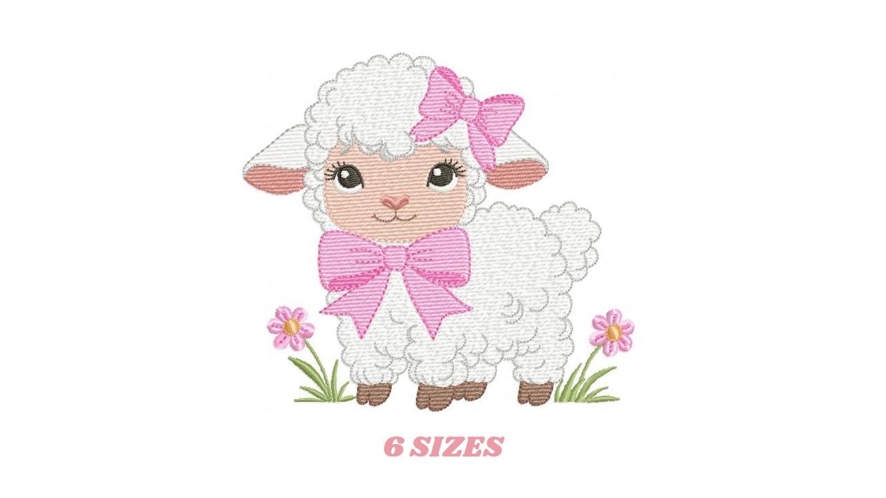 Baby Sheep embroidery design - Lamb with lace machine embroidery pattern - Baby girl file - Instant digital download pes jef dst hus vp3 xxx