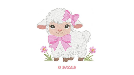 Baby Sheep embroidery design - Lamb with lace machine embroidery pattern - Baby girl file - Instant digital download pes jef dst hus vp3 xxx