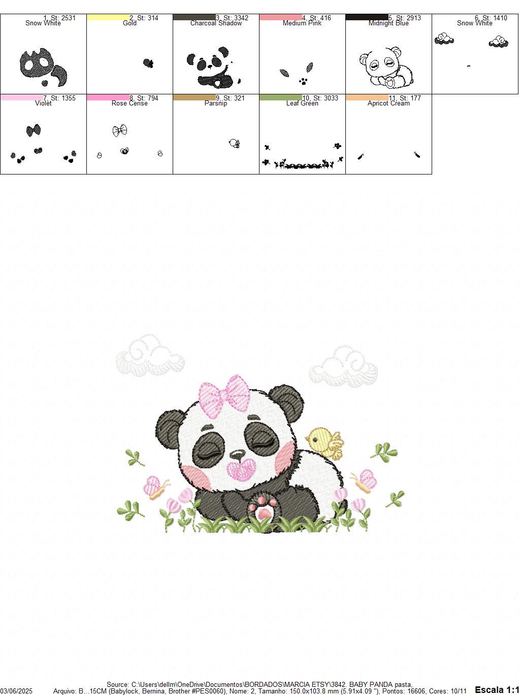 Panda embroidery design - Wild Female Animal with bow lace machine embroidery pattern - Baby Girl Panda with flowers - Instant download dst