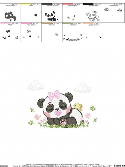 Panda embroidery design - Wild Female Animal with bow lace machine embroidery pattern - Baby Girl Panda with flowers - Instant download dst