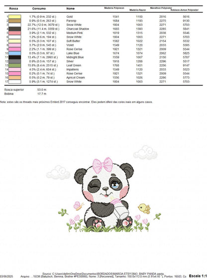 Panda embroidery design - Wild Female Animal with bow lace machine embroidery pattern - Baby Girl Panda with flowers - Instant download jef