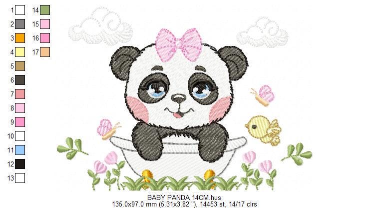 Female Panda embroidery design - Wild Animal machine embroidery pattern - Baby Girl file - Panda with flowers in bathtub - Instant download