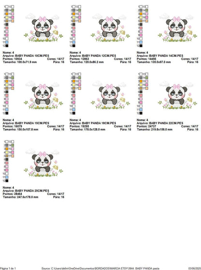 Female Panda embroidery design - Wild Animal machine embroidery pattern - Baby Girl file - Panda with flowers in bathtub - Instant download
