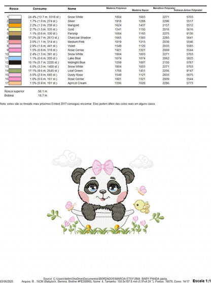 Female Panda embroidery design - Wild Animal machine embroidery pattern - Baby Girl file - Panda with flowers in bathtub - Instant download