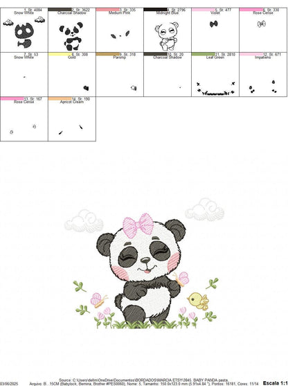 Panda embroidery design - Female Wild Animal machine embroidery pattern - Baby Girl file - Panda with flowers butterfly - Instant download