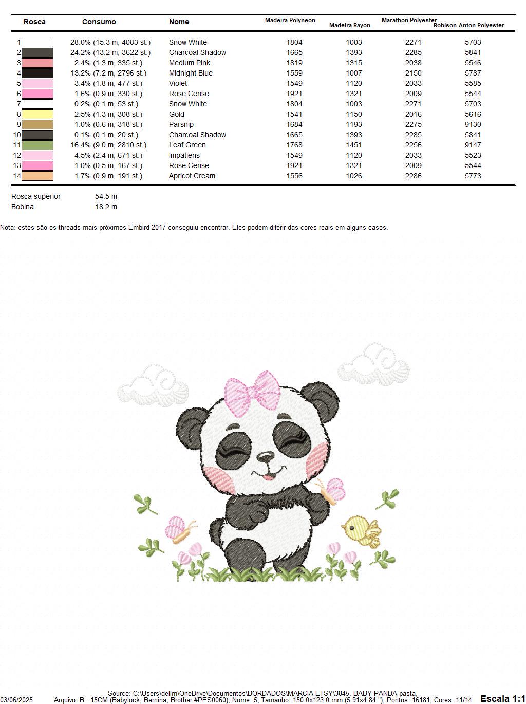 Panda embroidery design - Female Wild Animal machine embroidery pattern - Baby Girl file - Panda with flowers butterfly - Instant download