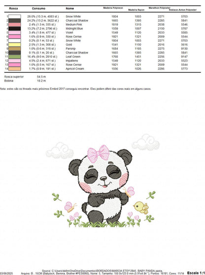 Panda embroidery design - Female Wild Animal machine embroidery pattern - Baby Girl file - Panda with flowers butterfly - Instant download