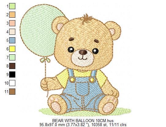 Male Bear with Balloon embroidery designs - Baby Boy bear machine embroidery pattern - Birthday Party file - Instant digital download pes