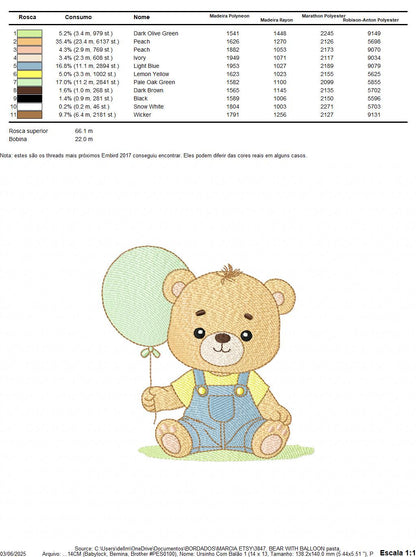 Male Bear with Balloon embroidery designs - Baby Boy bear machine embroidery pattern - Birthday Party file - Instant digital download pes