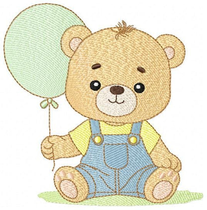 Male Bear with Balloon embroidery designs - Baby Boy bear machine embroidery pattern - Birthday Party file - Instant digital download pes