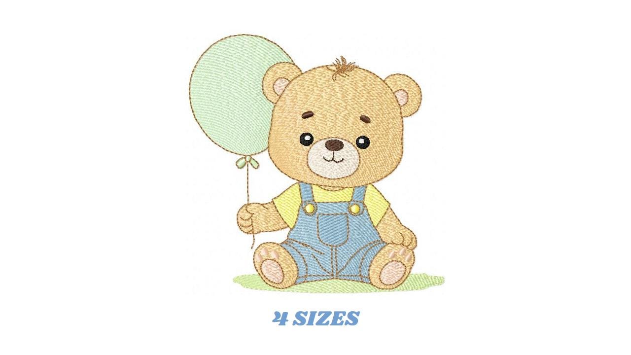 Male Bear with Balloon embroidery designs - Baby Boy bear machine embroidery pattern - Birthday Party file - Instant digital download pes