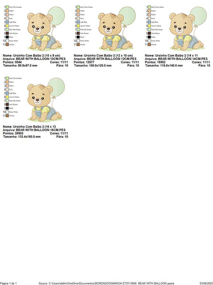 Male Bear with Balloon embroidery designs - Baby Boy bear machine embroidery pattern - Birthday Party file - Instant digital download pes