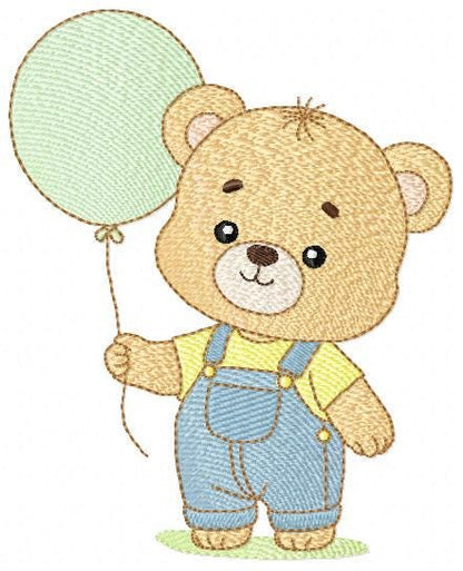 Male Bear with Balloon embroidery designs - Baby Boy bear machine embroidery pattern - Birthday Party file - Instant digital download pes