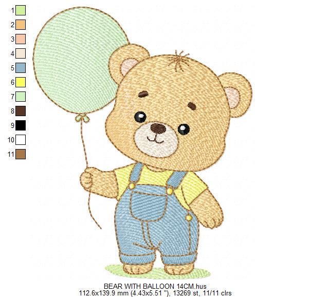Male Bear with Balloon embroidery designs - Baby Boy bear machine embroidery pattern - Birthday Party file - Instant digital download pes