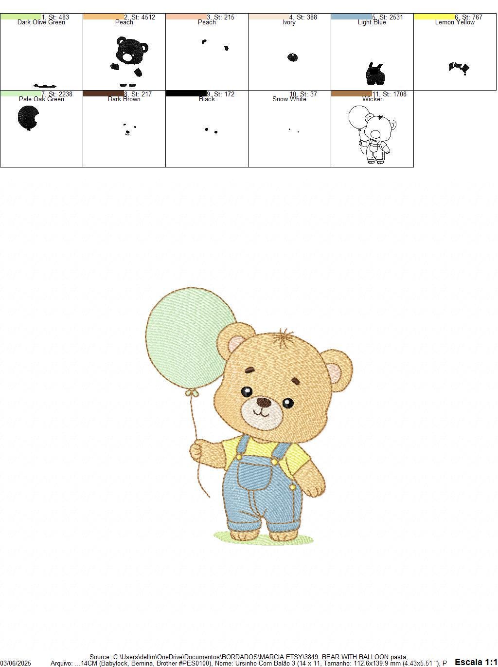 Male Bear with Balloon embroidery designs - Baby Boy bear machine embroidery pattern - Birthday Party file - Instant digital download pes