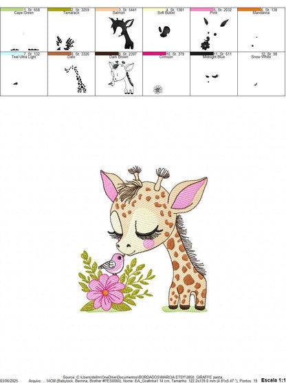 Giraffe with flower embroidery designs - Safari Female wild animal emachine embroidery pattern - Baby girl file - Instant download pes jef