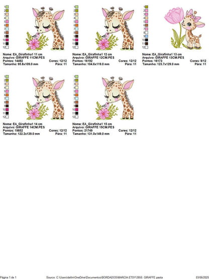 Giraffe with flower embroidery designs - Safari Female wild animal emachine embroidery pattern - Baby girl file - Instant download pes jef