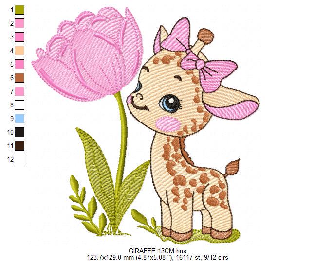 Baby Girl Giraffe embroidery designs - Safaril female animal machine embroidery pattern - Tulip embroidery file - Instant download pes jef