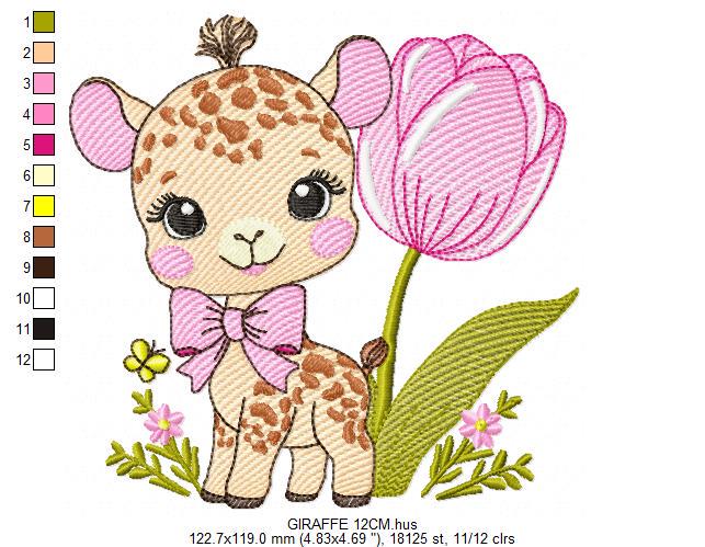 Baby Girl Giraffe embroidery designs - Safaril female animal machine embroidery pattern - Tulip embroidery file - Instant download pes jef