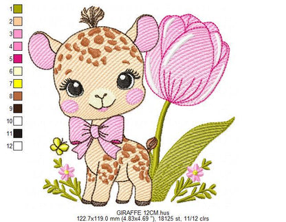 Baby Girl Giraffe embroidery designs - Safaril female animal machine embroidery pattern - Tulip embroidery file - Instant download pes jef
