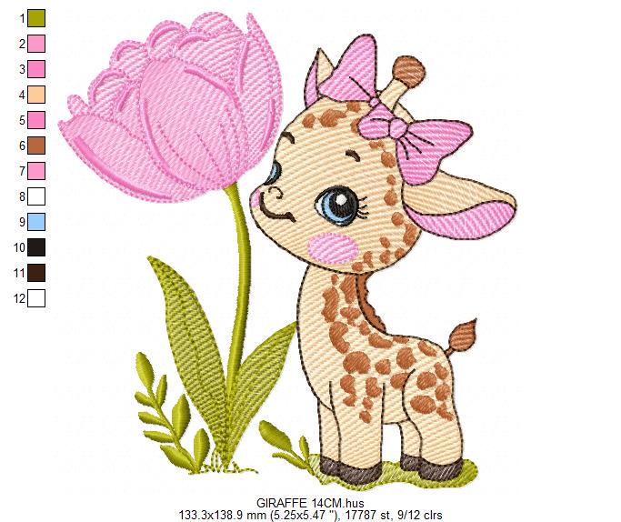 Baby Girl Giraffe embroidery designs - Safaril female animal machine embroidery pattern - Tulip embroidery file - Instant download pes jef