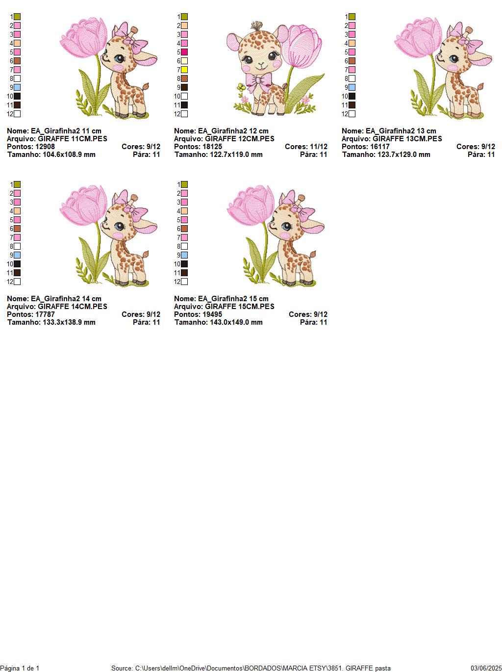 Baby Girl Giraffe embroidery designs - Safaril female animal machine embroidery pattern - Tulip embroidery file - Instant download pes jef