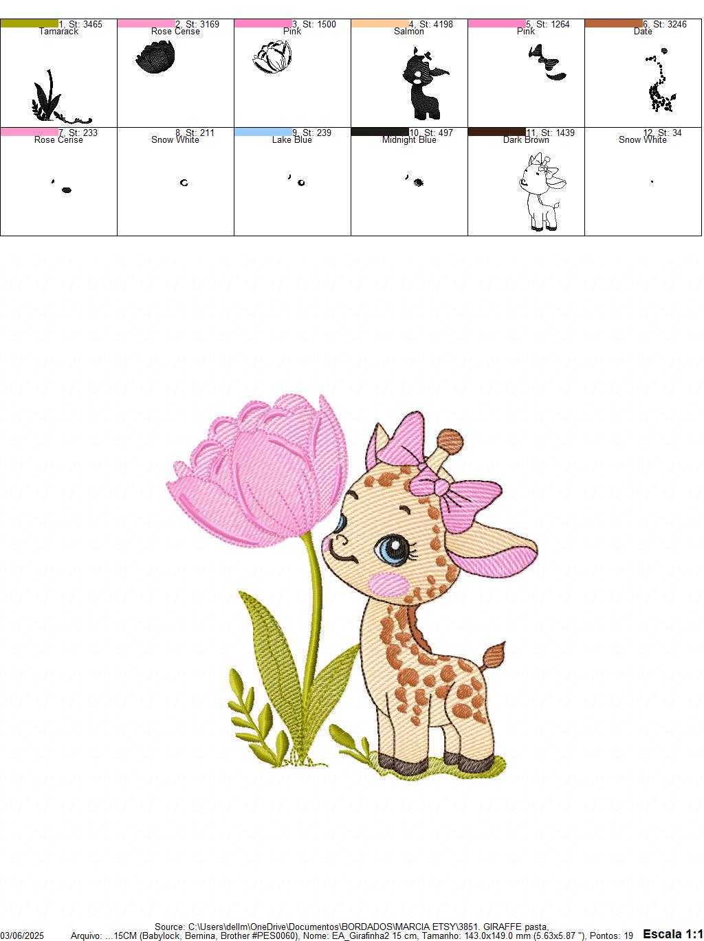 Baby Girl Giraffe embroidery designs - Safaril female animal machine embroidery pattern - Tulip embroidery file - Instant download pes jef