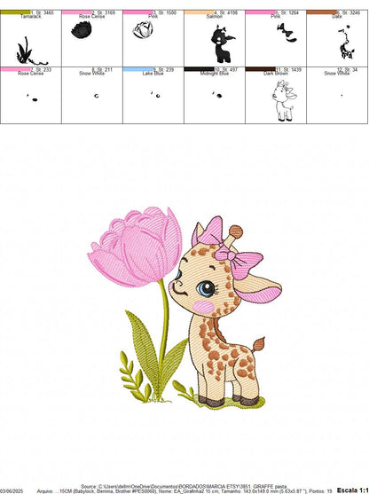 Baby Girl Giraffe embroidery designs - Safaril female animal machine embroidery pattern - Tulip embroidery file - Instant download pes jef