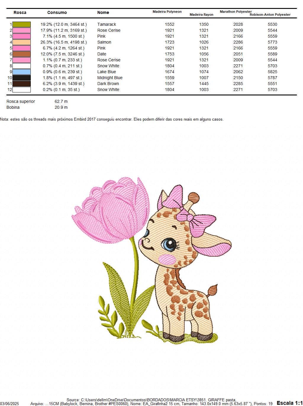 Baby Girl Giraffe embroidery designs - Safaril female animal machine embroidery pattern - Tulip embroidery file - Instant download pes jef