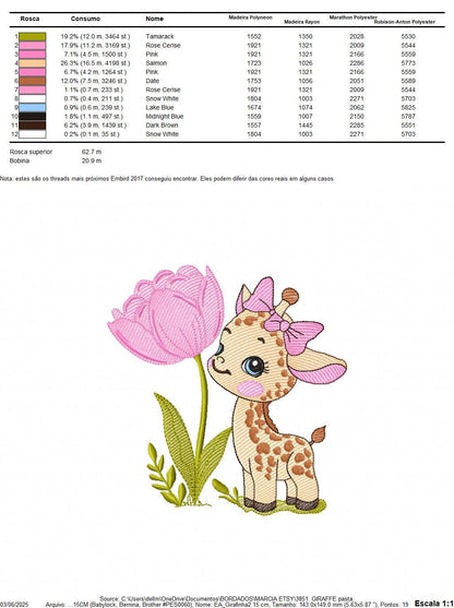 Baby Girl Giraffe embroidery designs - Safaril female animal machine embroidery pattern - Tulip embroidery file - Instant download pes jef