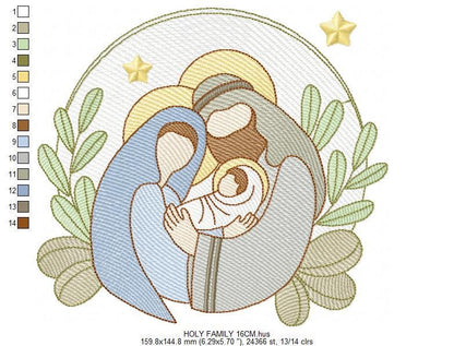 Holy Family embroidery designs - Mary, Joseph, and Baby Jesus machine embroidery pattern - Catholic Religious file - Instant download pes