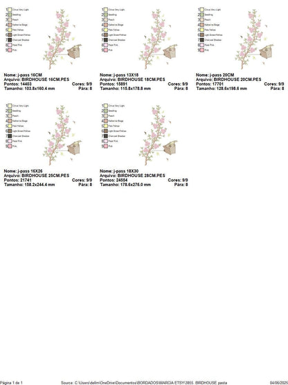 Birdhouse embroidery designs - Cherry Blossom tree machine embroidery pattern - Baby girl file - Birds with tree - Instant download pes jef