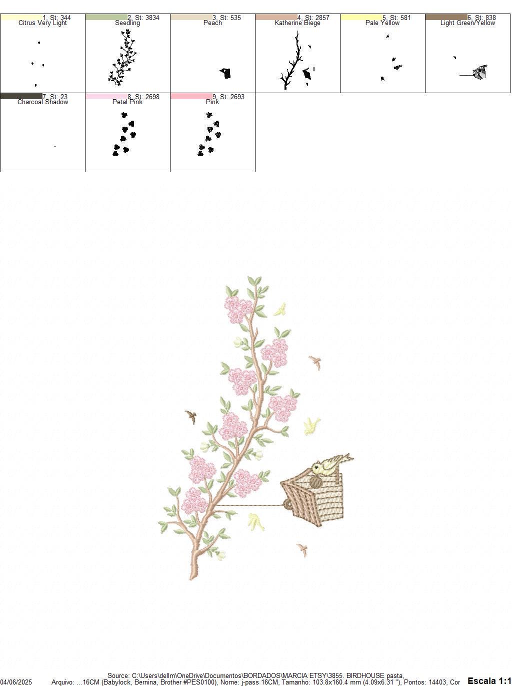 Birdhouse embroidery designs - Cherry Blossom tree machine embroidery pattern - Baby girl file - Birds with tree - Instant download pes jef