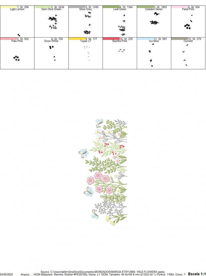 Flower garden embroidery designs - Butterfly floral spring garden machine embroidery pattern - Kitchen towel file - instant download pes jef