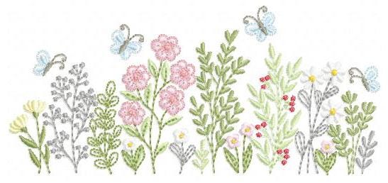 Flower garden embroidery designs - Butterfly floral spring garden machine embroidery pattern - Kitchen towel file - instant download pes jef