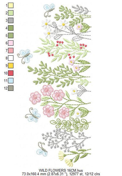 Flower garden embroidery designs - Butterfly floral spring garden machine embroidery pattern - Kitchen towel file - instant download pes jef