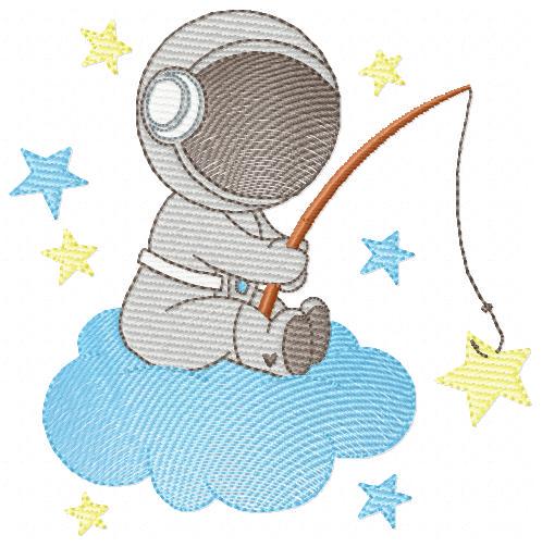 Astronaut embroidery designs - Baby boy Spaceman machine embroidery pattern - Star fishing cloud sky - Instant download pes jef dst hus vp3